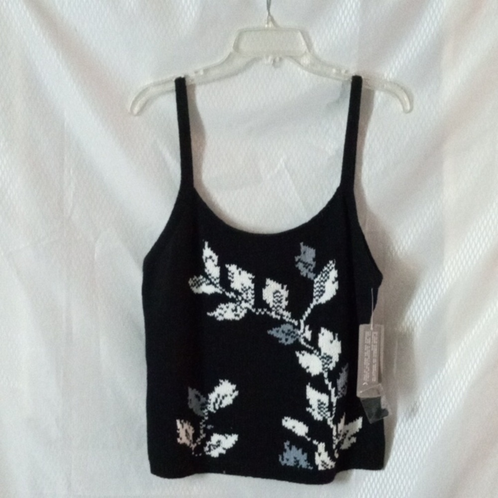 Jones New York Sweater Knit Vest szL Black with Floral Design NWT